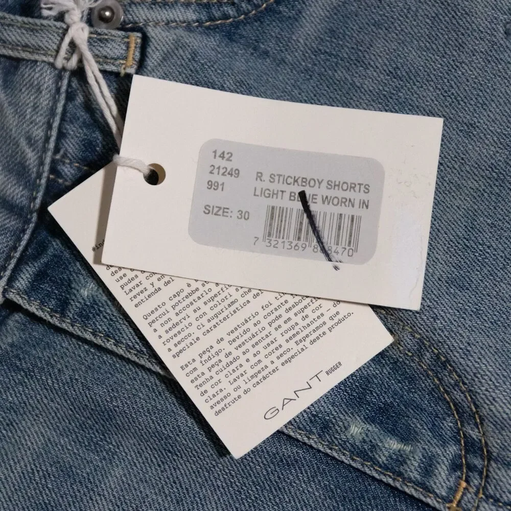 NWT GANT Rugger Stickboy Denim Cut Off Light Indigo Blue Jean Shorts Men's 30